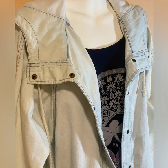 FOREVER 21 Oversized Light Faded Blue Denim Jean Jacket M-L - Picture 6 of 11